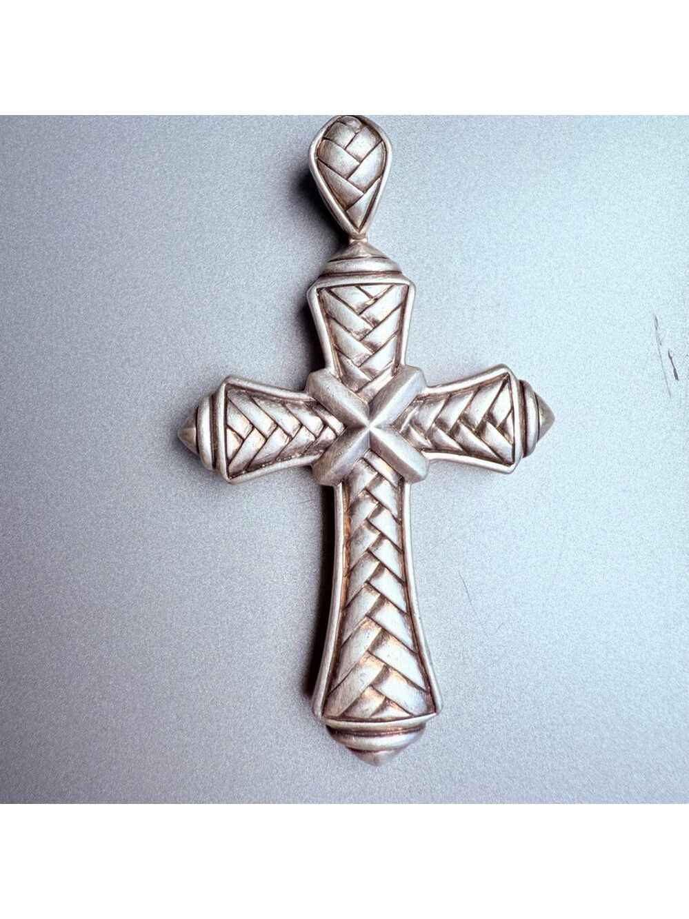 RARE Scott Kay HUGE 2.9" Woven Gothic Cross Chrome Sterling Silver Pendant Heart